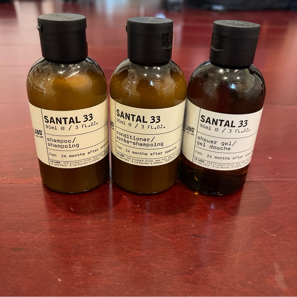 Santal 33 Shampoo, Conditioner, and Shower Gel travel Set